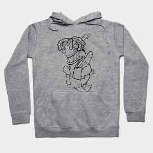 Dope shark character with a bread stick ink-pencil black-and-white illustration Hoodie